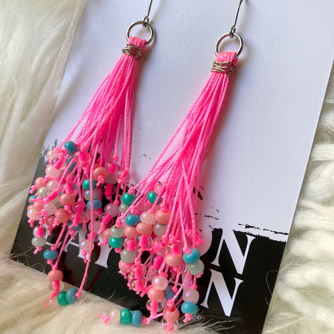 Long Neon Pink Jellyfish Earrings